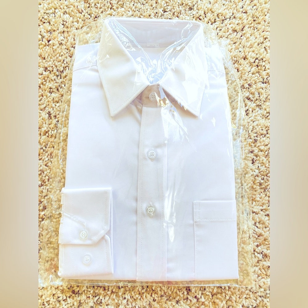 White Slim Fit Cotton Dress Shirt Long Sleeve Men's S Chest 36" New